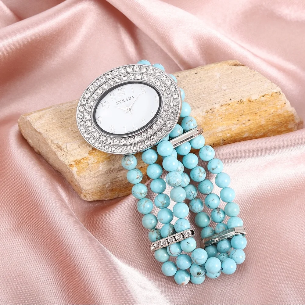 Blue Howlite Beaded Stretch Bracelet Watch